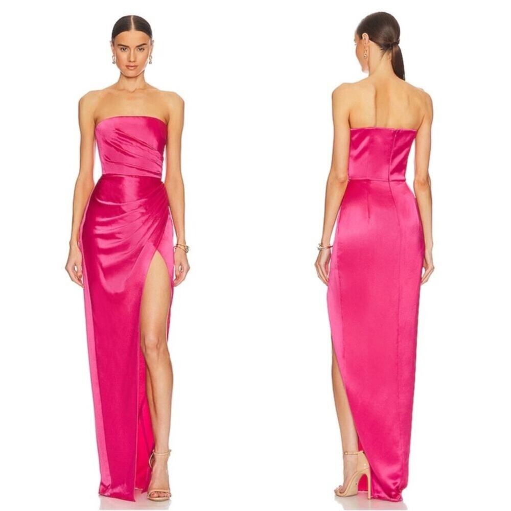 SAU LEE Priyanka Ruched Strapless Hot Pink Maxi Dress Size 2